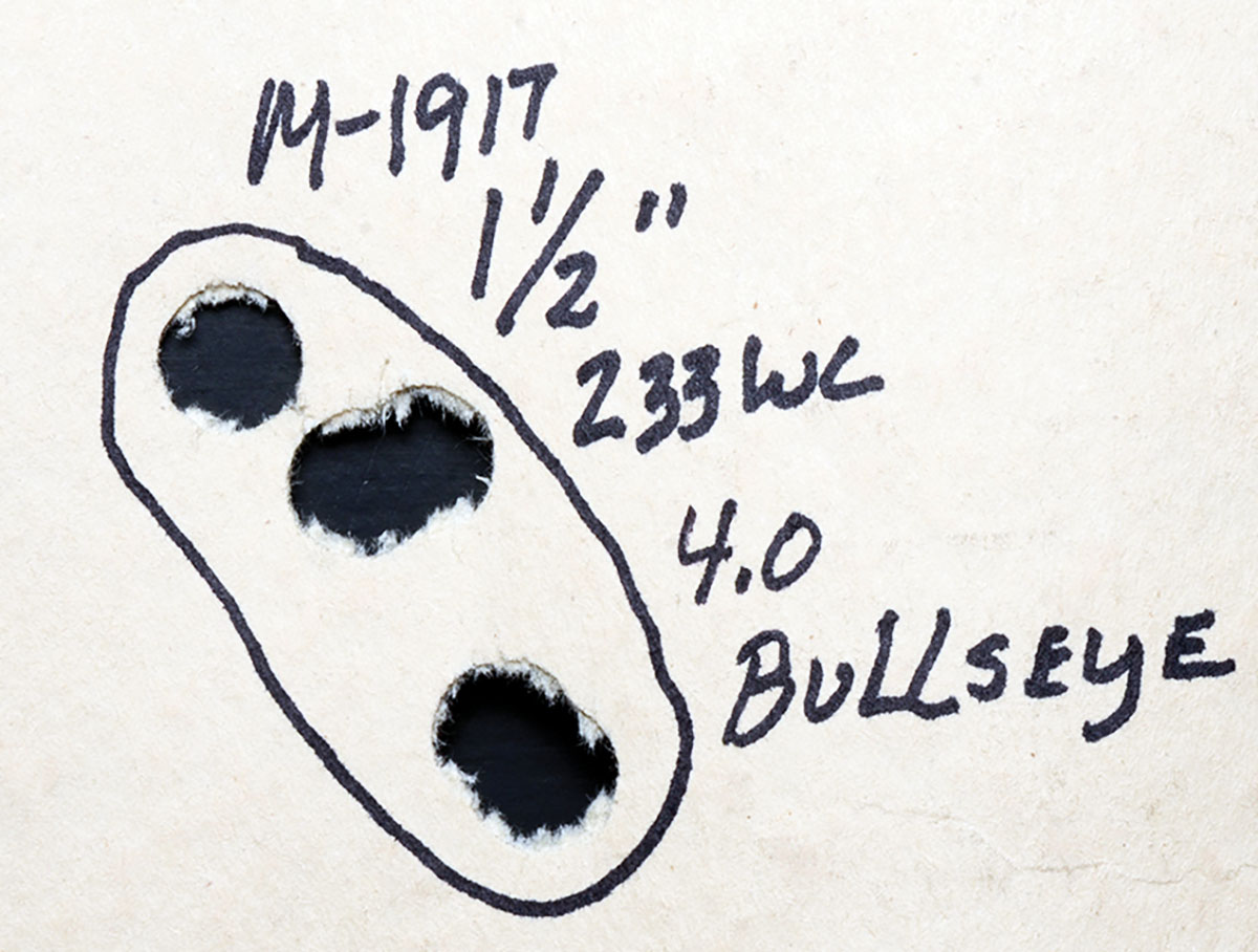 This was the best group fired at 25 yards with the Colt Model 1917 at 25 yards.